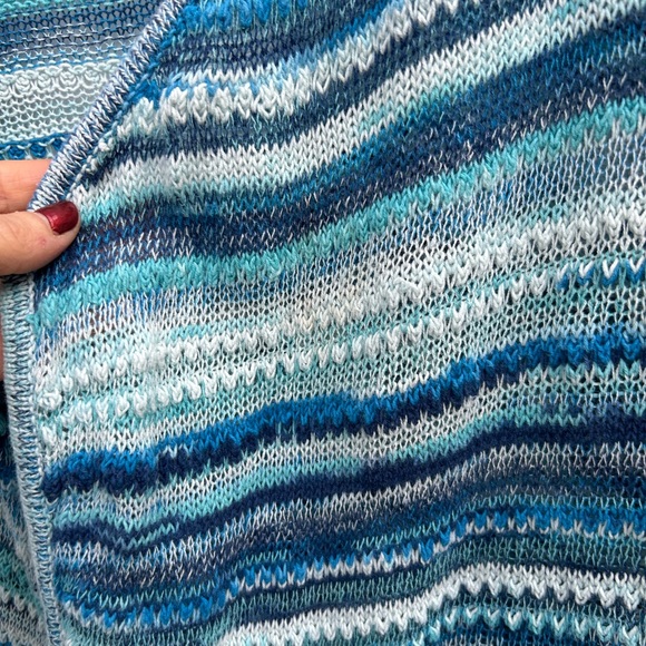 J Jill open front cardigan sweater large linen cotton blend blue striped knit - Picture 4 of 13